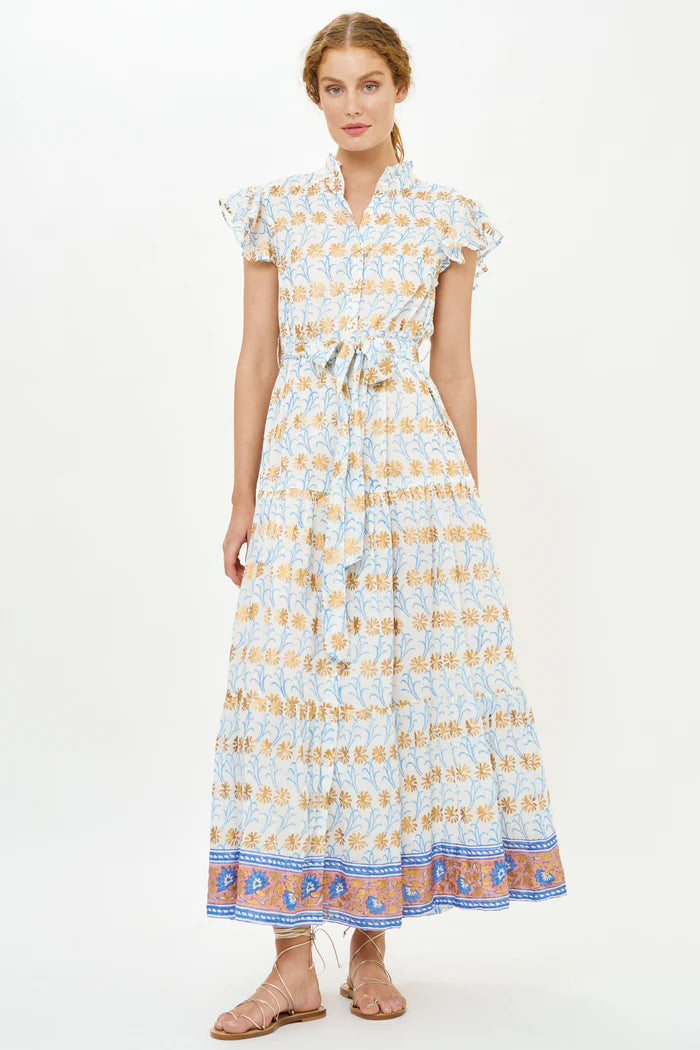 Oliphant Ruffle Collar Button Maxi Geneva Blue