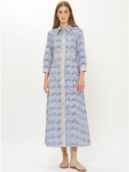 Oliphant Floral Print Maxi Shirt Dress