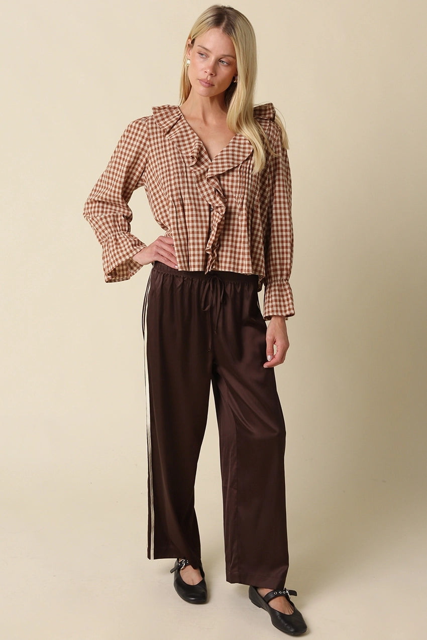 Olivaceous Hazel Gingham Ruffle Blouse