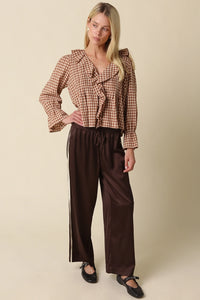 Olivaceous Hazel Gingham Ruffle Blouse