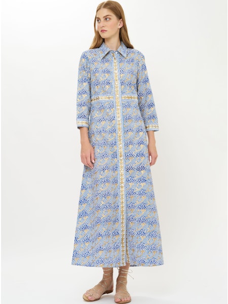 Oliphant Floral Print Maxi Shirt Dress