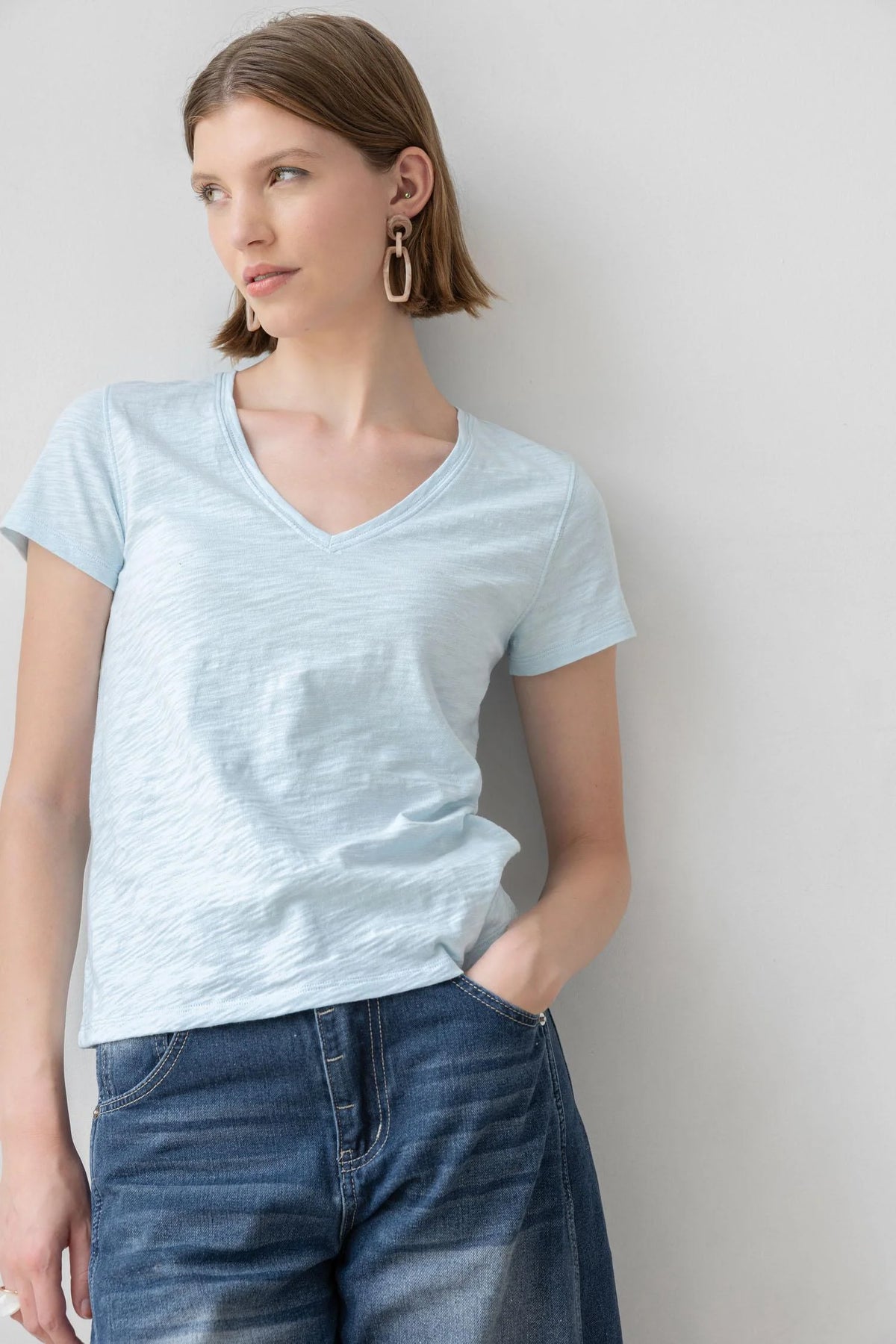 Lilla P Short Sleeve Slub V-Neck