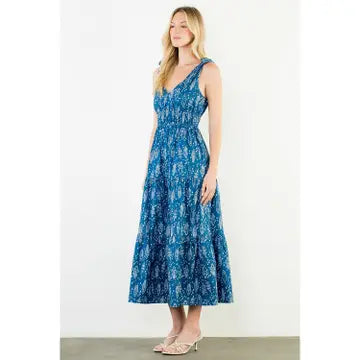 THML Fish Print Tiered Maxi Dress