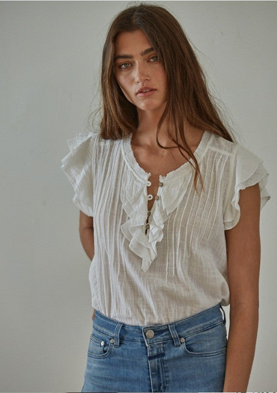 By Together Cotton Linen V-Neck Top