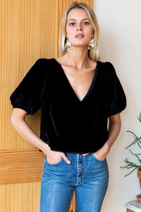 Emerson Fry Silk Velvet V-Neck Blouse