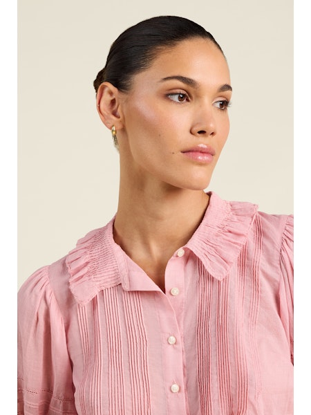 Trovata Birds of Paradis Jess Houndstooth Blouse Blush