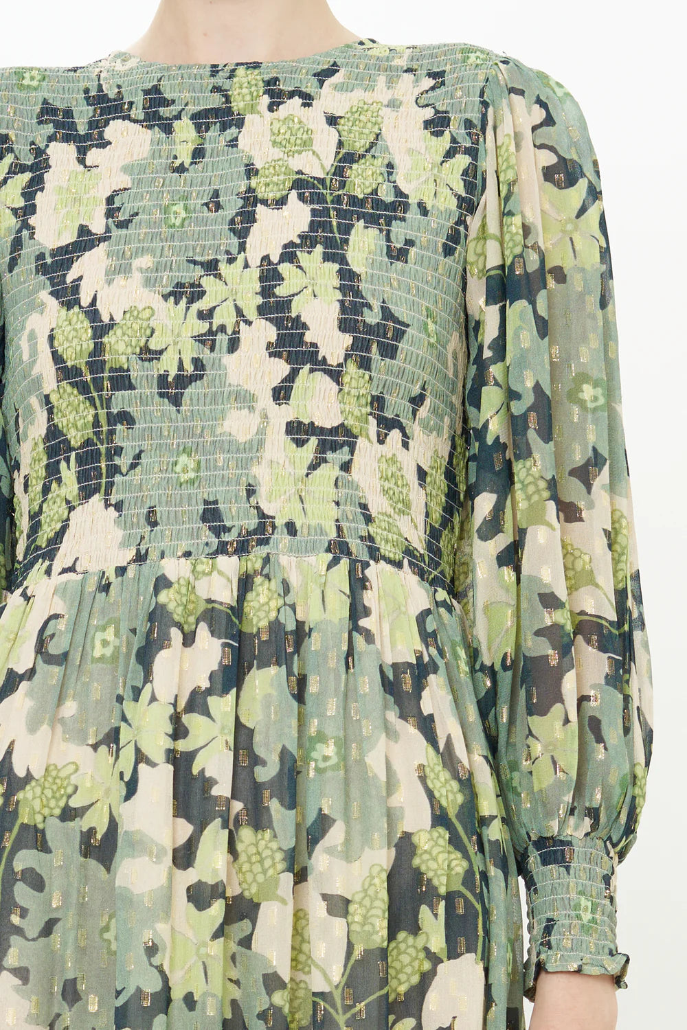 Oliphant Suzani Charcoal Smocked Top Maxi Dress