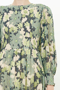 Oliphant Suzani Charcoal Smocked Top Maxi Dress