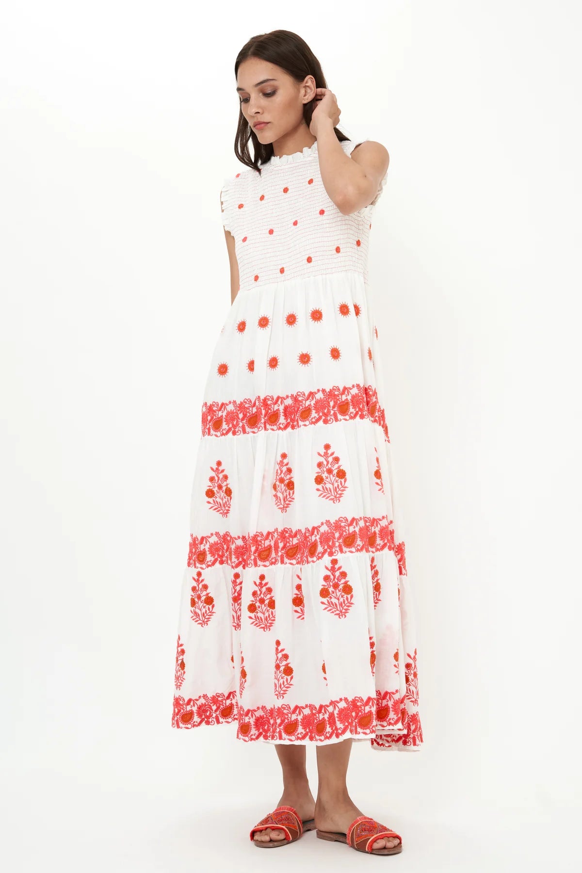Oliphant Sleeveless Smocked Maxi Dress
