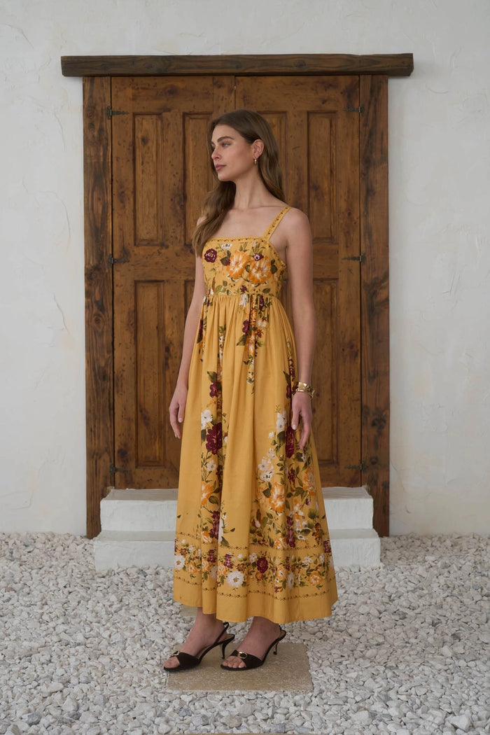 Moon River Floral Embroidery Midi Dress