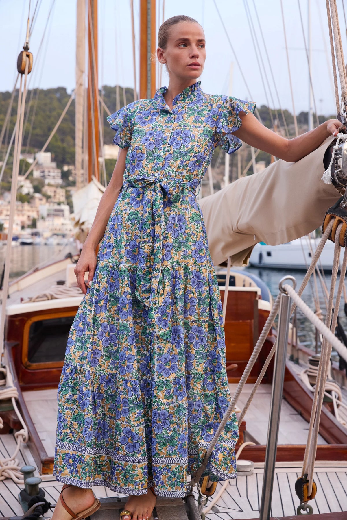 Oliphant Ruffle Collar Button Maxi Dress