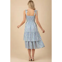 Pinch Striped Smocked Floral Midi Dress