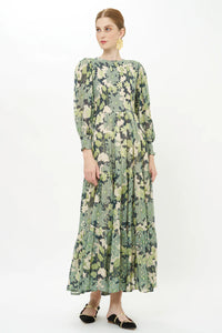 Oliphant Suzani Charcoal Smocked Top Maxi Dress