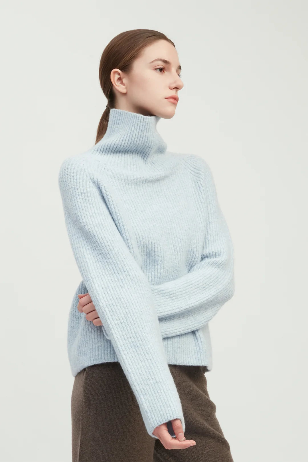 Common Knit Funnel Neck Rib Knit Sweater