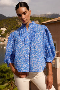 Oliphant Ruffle Front Blouse Ditsy Blue