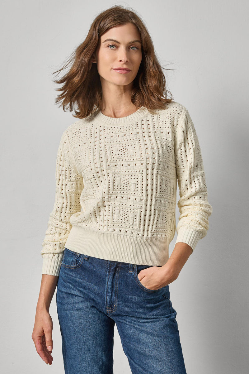 Lilla P Patchwork Stitch Crewneck Sweater