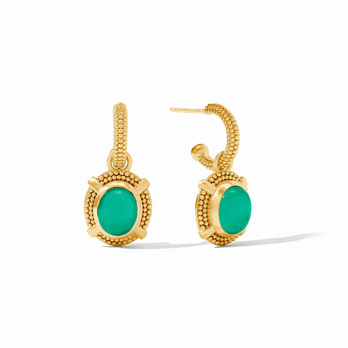 Julie Vos Cabochon Hoop & Charm Earring Emerald Green