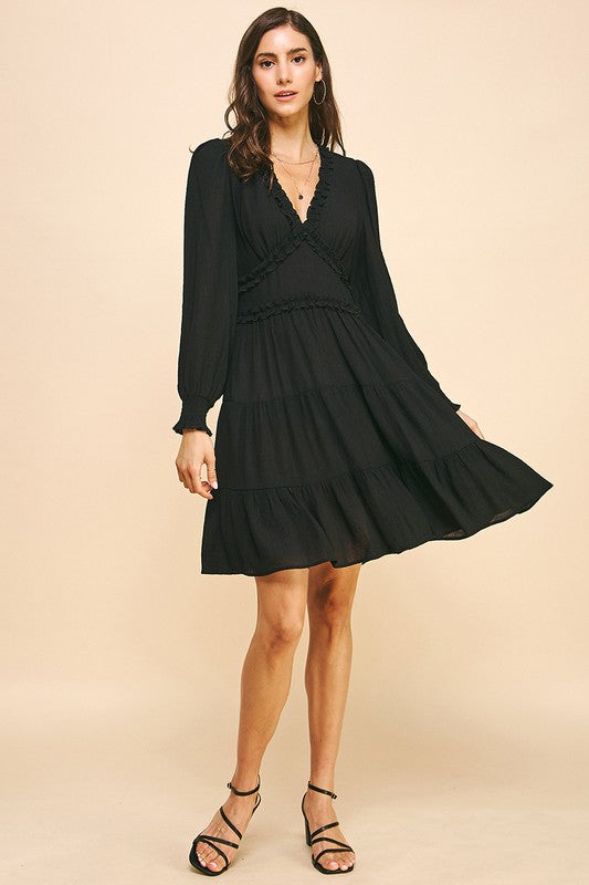 Pinch Long Sleeve Ruffle Mini Dress