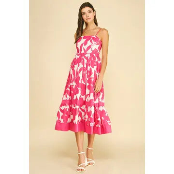 Pinch Bold Floral Print Tiered Midi Dress