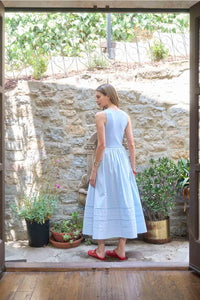 Moon River Striped Knit Mixed Media Midi Dress