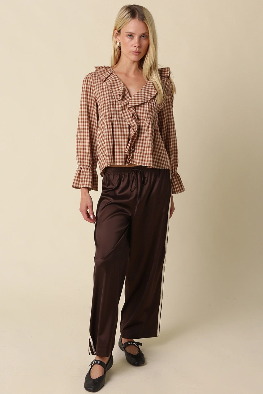 Olivaceous Hazel Gingham Ruffle Blouse
