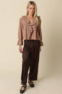 Olivaceous Hazel Gingham Ruffle Blouse