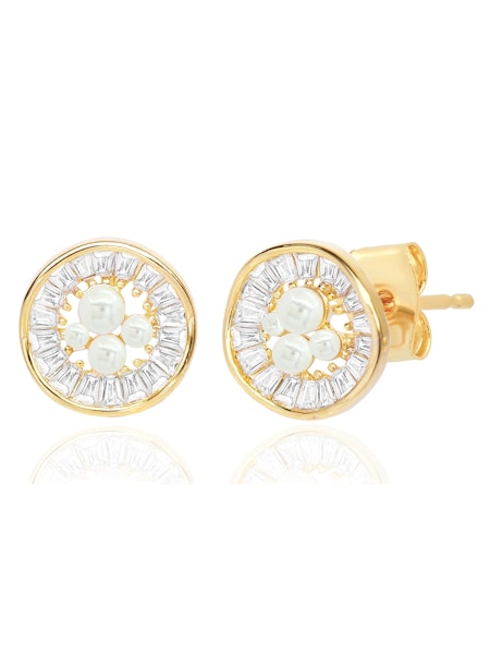 Tai Baguette CZ & Pearl Nest Studs