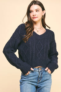 Pinch Textuerd Cable Knit Crop Sweater