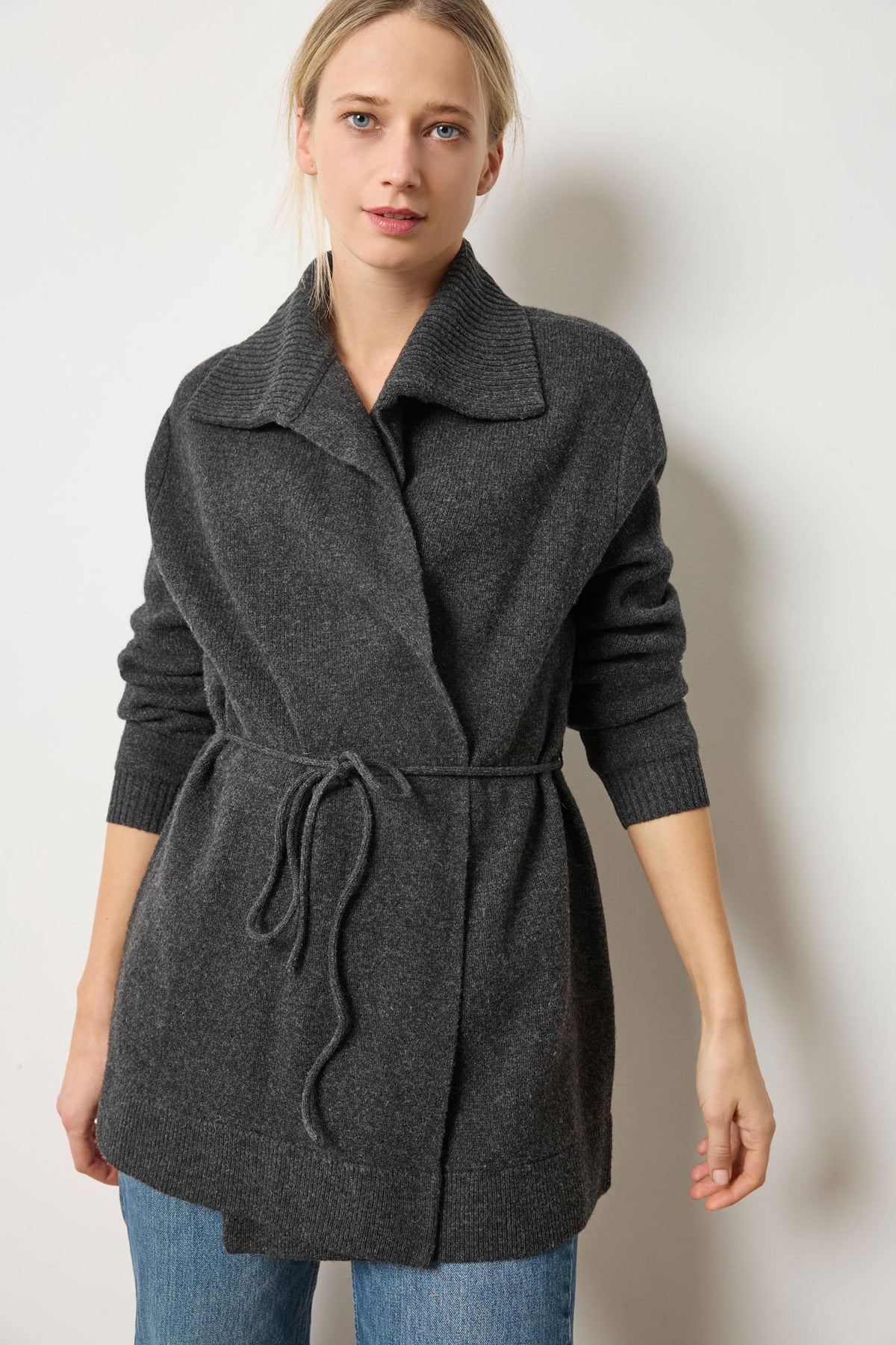 Lila P Notch Collar Open Cardigan