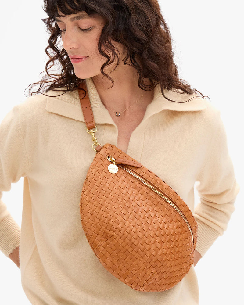 Clare V Grande Fanny Natural Woven Checker Bag