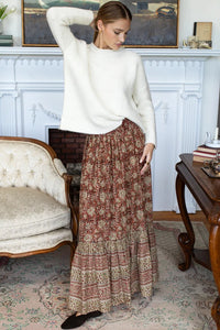 Emerson Fry Shirred Skirt Floral Stripe Terracotta