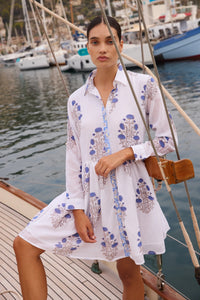 Oliphant Long Sleeve Mini Shirt Dress Laguna Blue