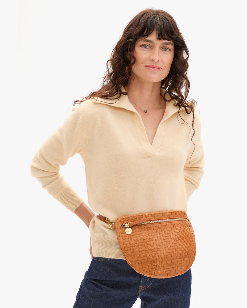 Clare V Grande Fanny Natural Woven Checker Bag