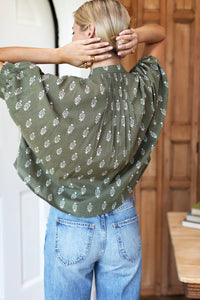 Emerson Fry Mandarin Collar Gothic Olive Print
