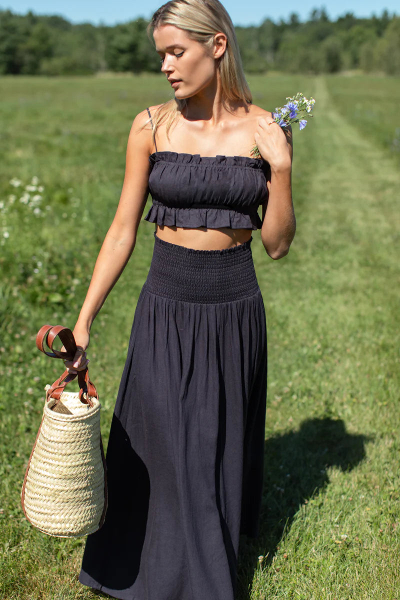 Emerson Fry Smocked Linen Maxi Skirt