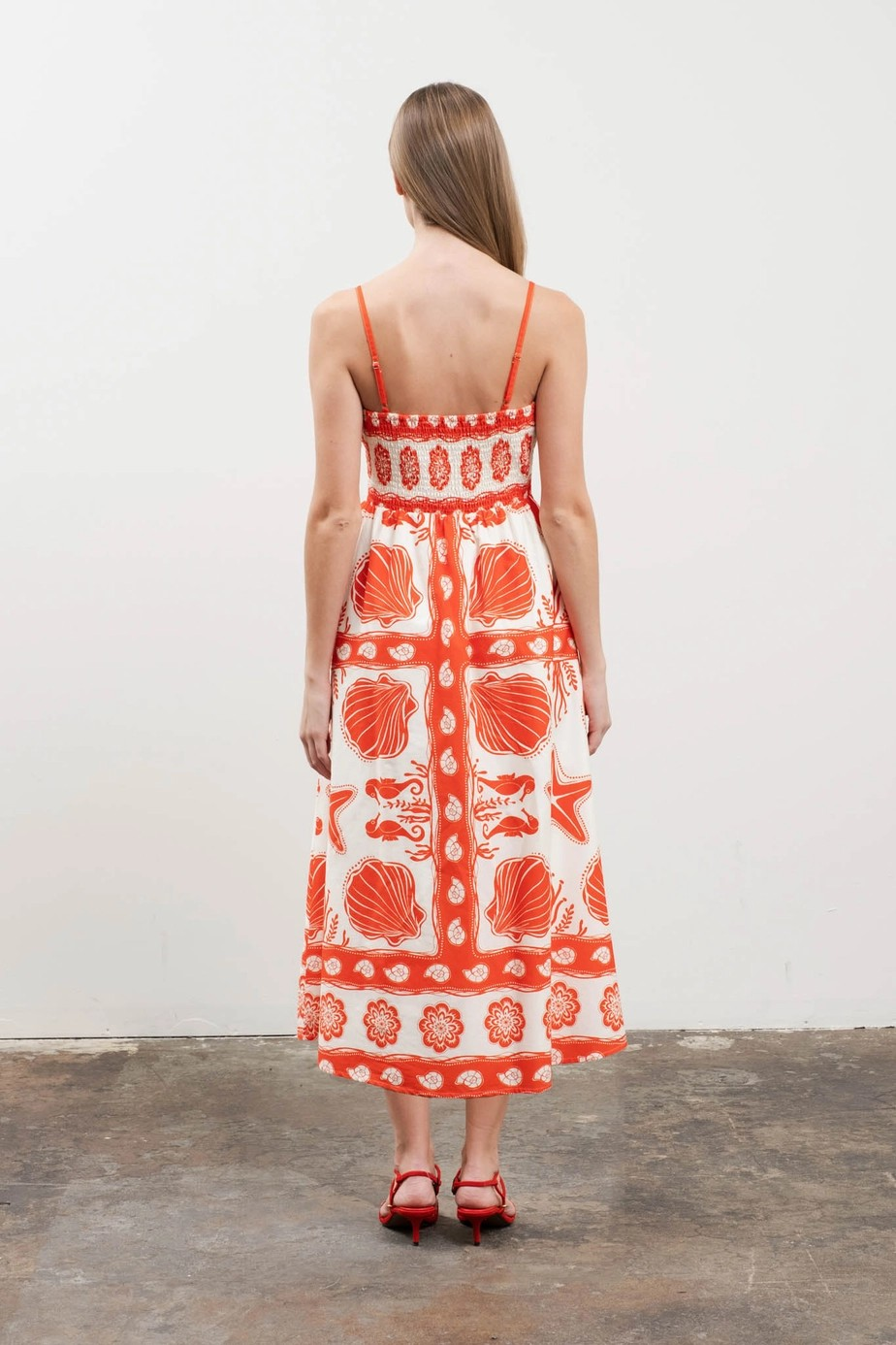Moon River Sea Print Scallop Detail Dress