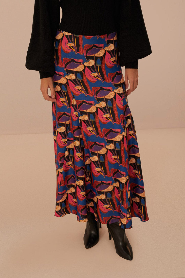 Farm Rio Wild Mushrooms Black Maxi Skirt