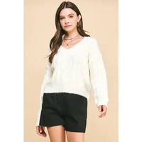 Pinch Textuerd Cable Knit Crop Sweater