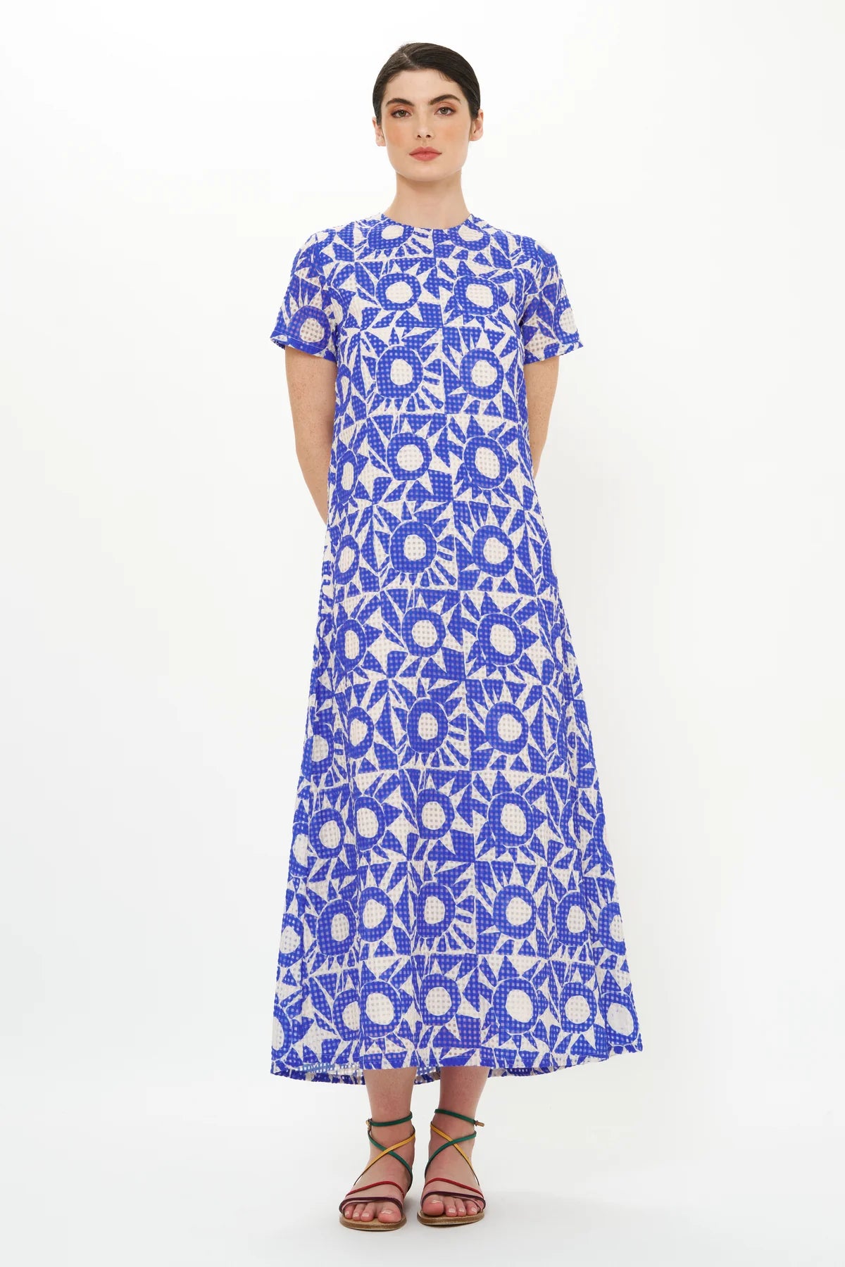 Oliphant Short Sleeve Shift Eclipse Blue Maxi Dress