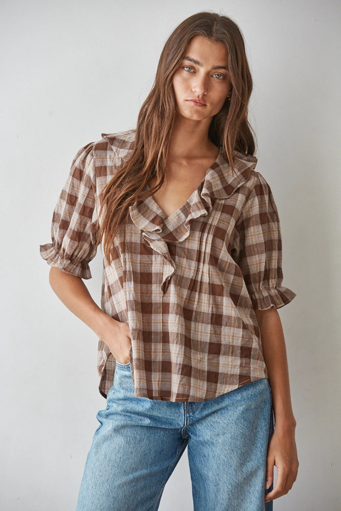 By Together Plaid Ruffle Top