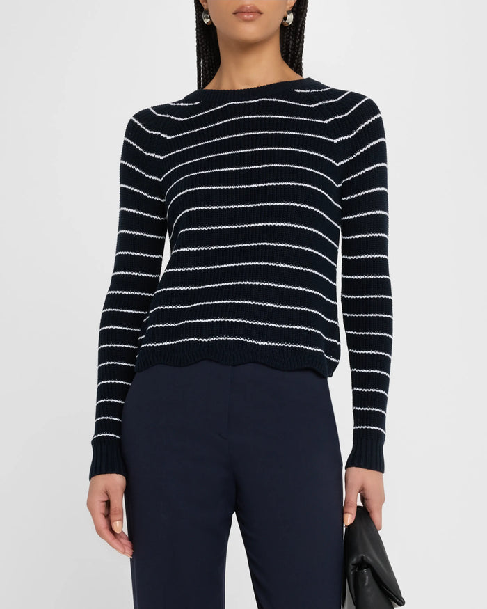 Autumn Cashmere Striped Scallop Shaker Crew