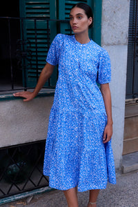 Oliphant Scoop Tier Midi Dress Ditsy Blue