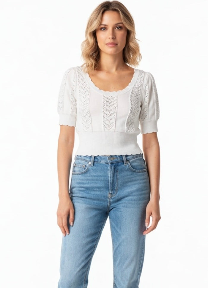 Autumn Cashmere Scoop Neck Pointelle Sweater