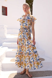 Oliphant Ruffle Collar Poppy Print Maxi Dress