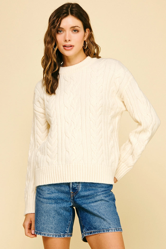 Pinch Cable Knit Crew Sweater