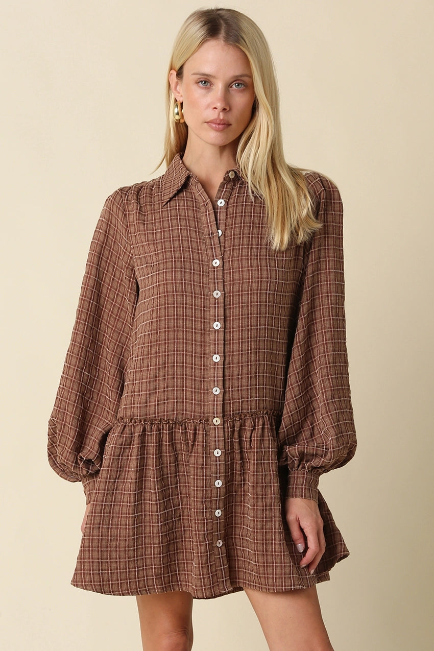 Olivaceous Caden Plaid Shirt Mini Dress