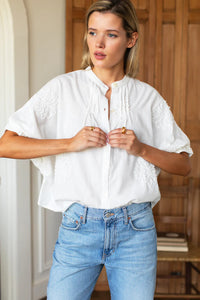 Emerson Fry French Knot Floral Mandarin Collar Top