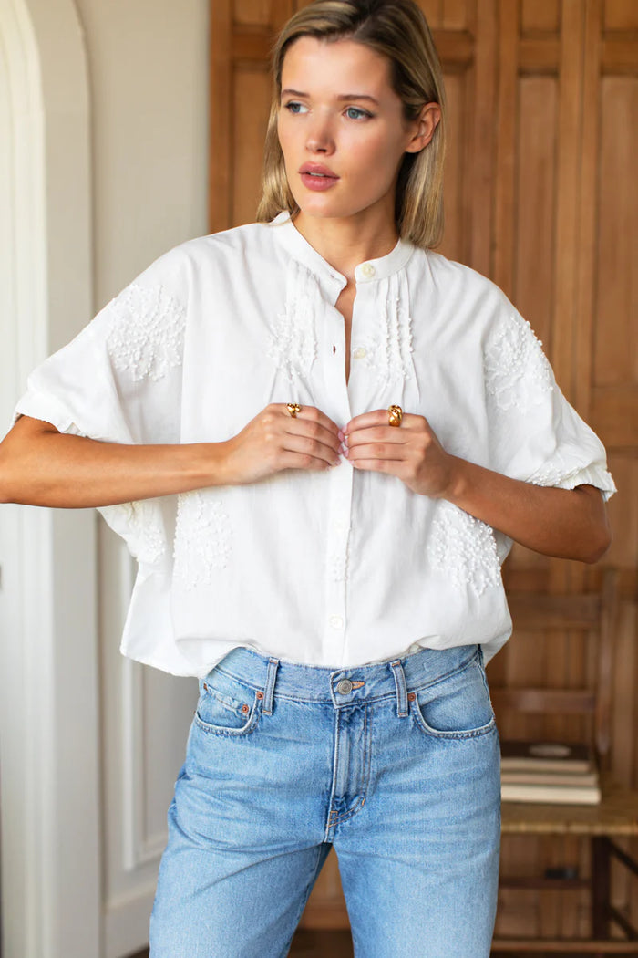Emerson Fry French Knot Floral Mandarin Collar Top