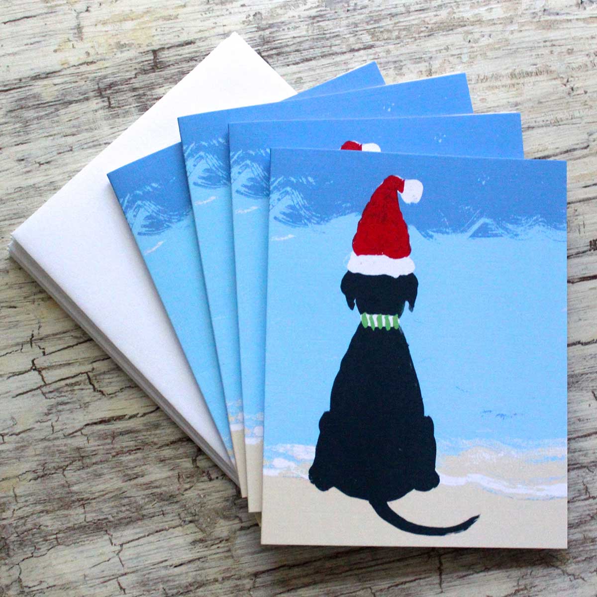 Lemondaisy Santa Beach Dog Notecard Set - Black Beach Dog