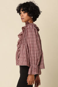 Olivaceous Hazel Gingham Ruffle Blouse